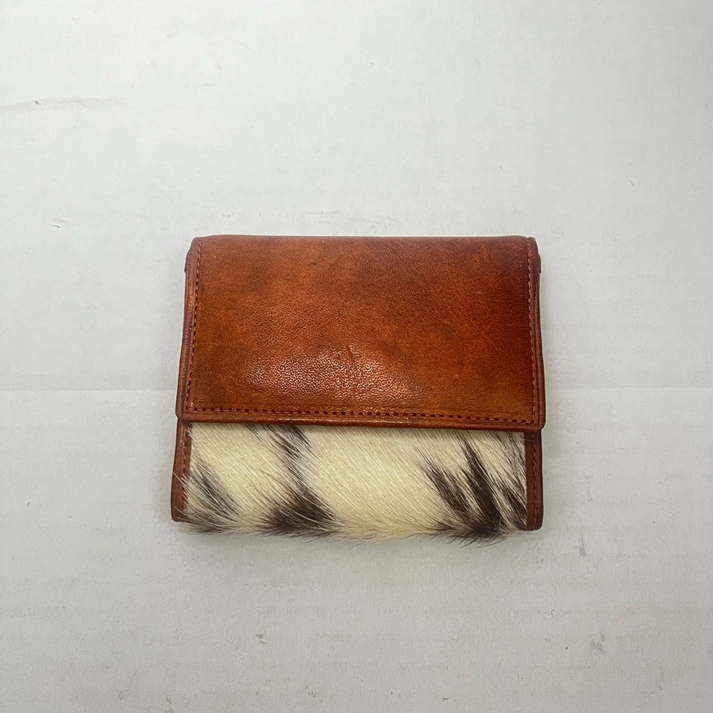NEW Vintage Argentine Handmade Cowhide Tri-Fold Leather Wallet‎ Brown  Ivory